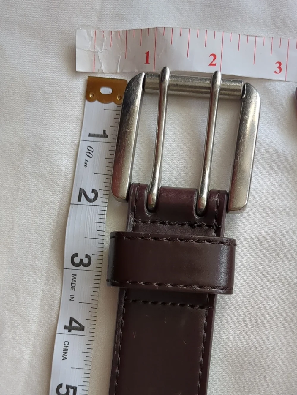 Belt Brown Leather Stitched Double-Row Perforation/Prong Metal Buckle OS Unisex